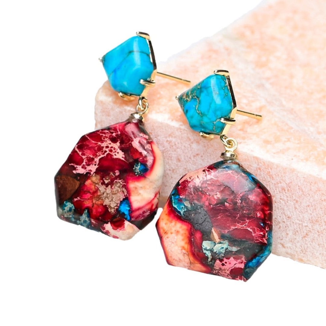 Ethnic Colorful Natural Jasper Earrings