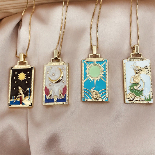 Vintage Colorful Tarot Cards Necklace