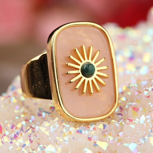 Resplendent Birthstones Sun Flower Adjustable Ring