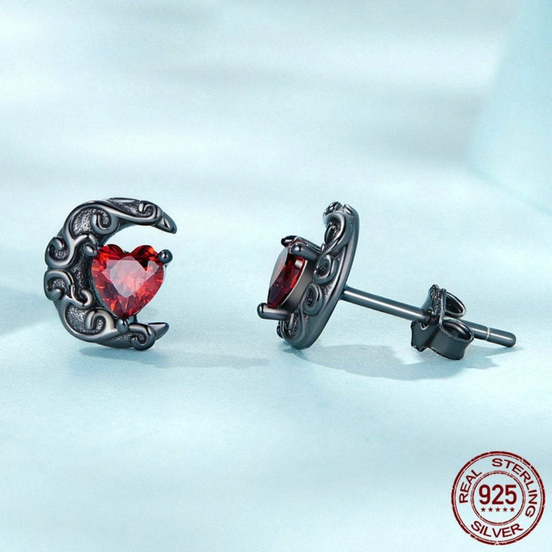 Red Zirconia Black 925 Sterling Silver Earrings