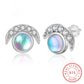 Glowing Crescent Moonstone Silver Earrings