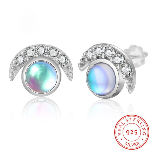 Glowing Crescent Moonstone Silver Earrings