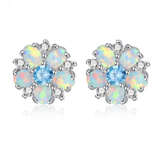 Luxury Flower Fire Opal 925 Sterling Silver Earrings