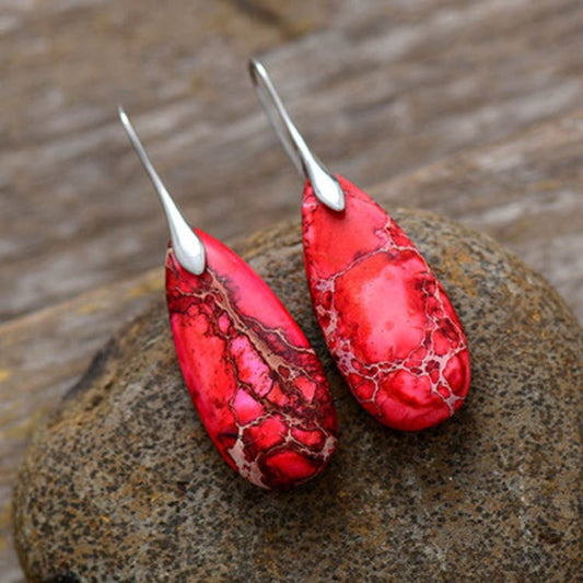 Natural Red Jasper Drop Earrings
