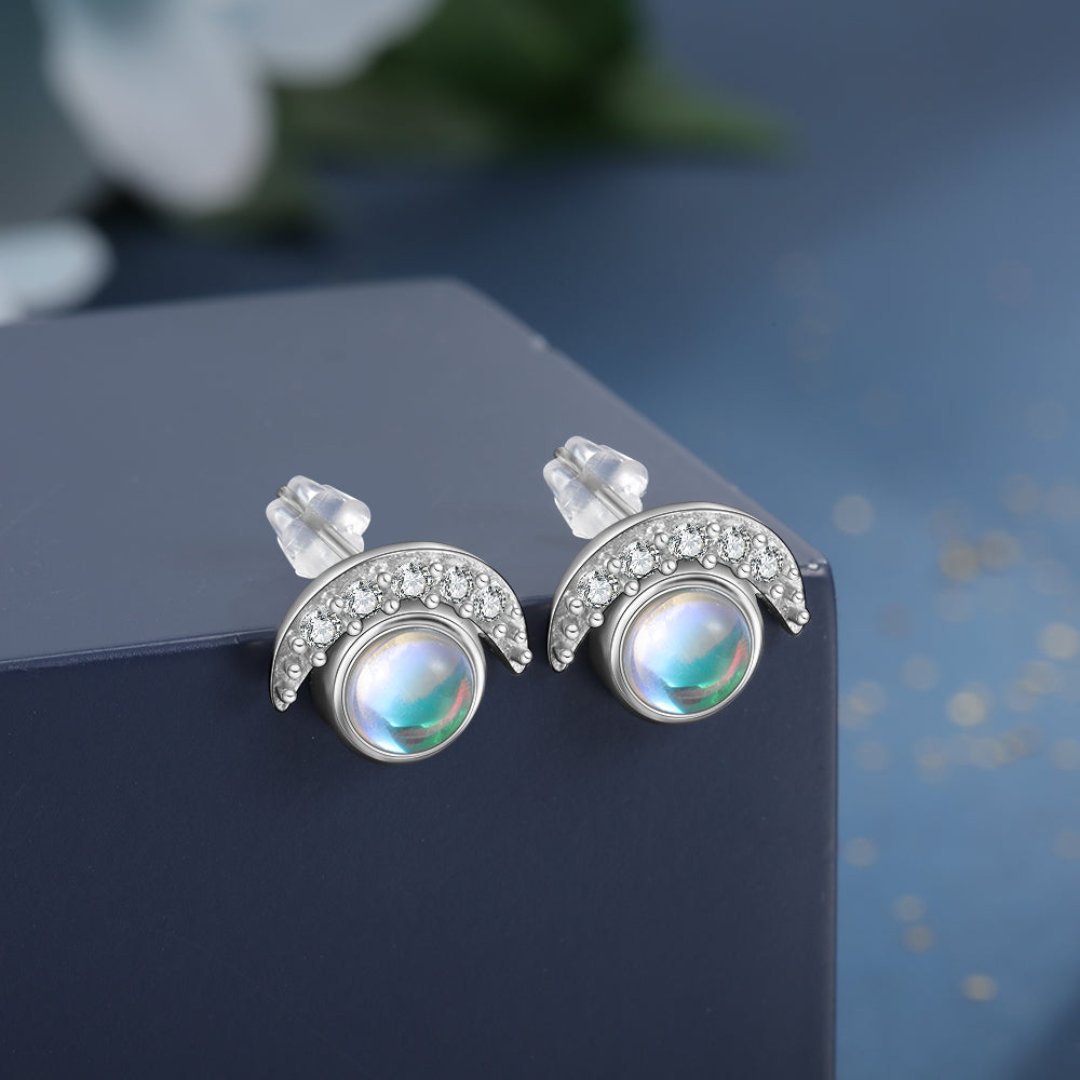 Glowing Crescent Moonstone Silver Earrings