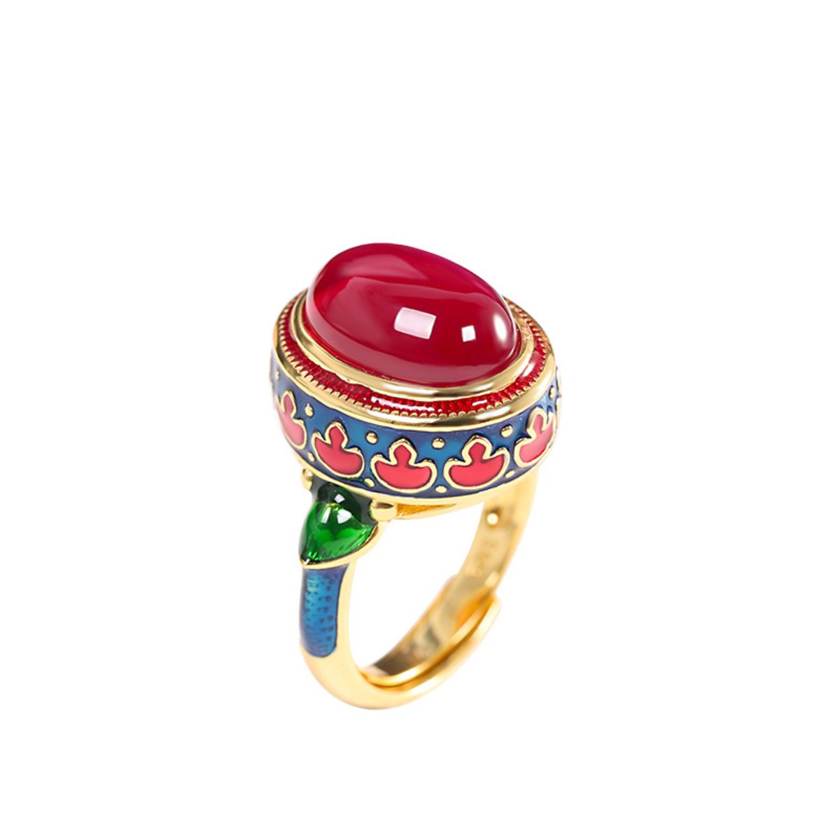 Verstellbarer Vintage-Ring mit rotem Korund und Vergoldung