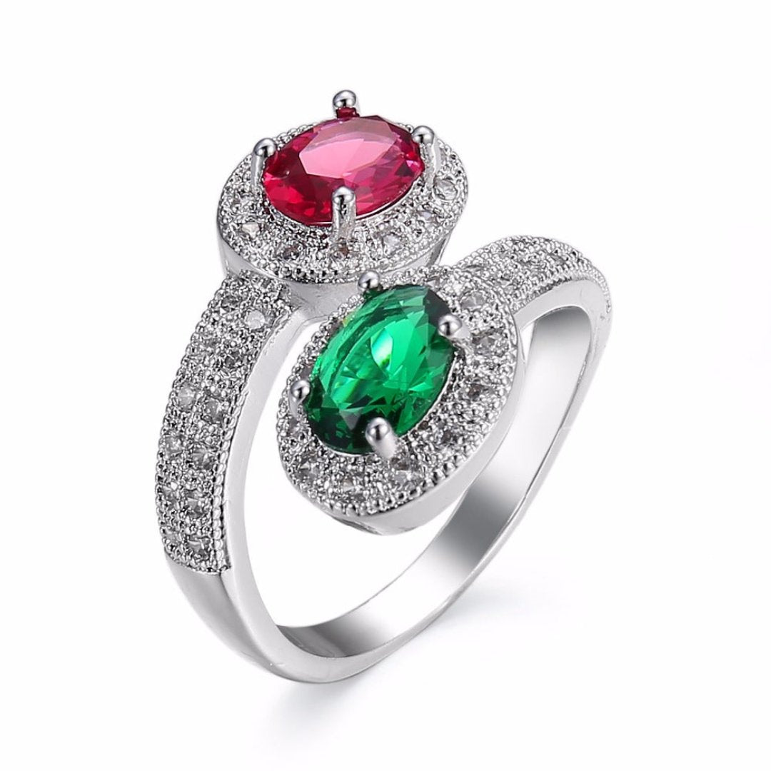 Luxury Emerald & Ruby Silver Ring