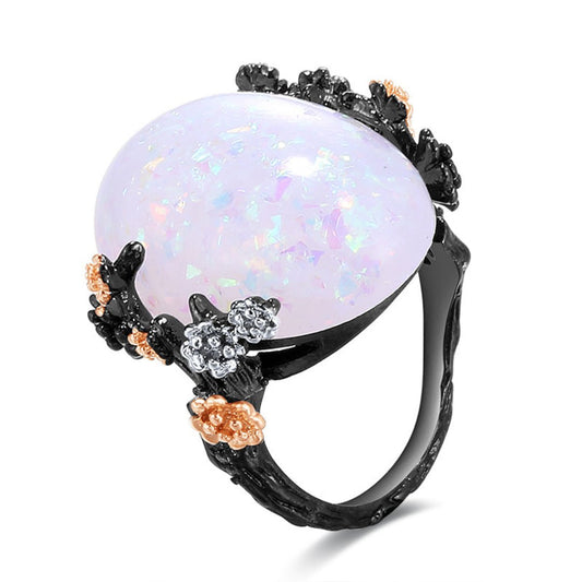 Vintage Pflaumenblütenbaum Blume Opal Ring 