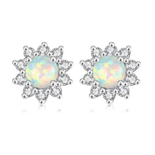 Sunflower Opal Silver Plated Earrings