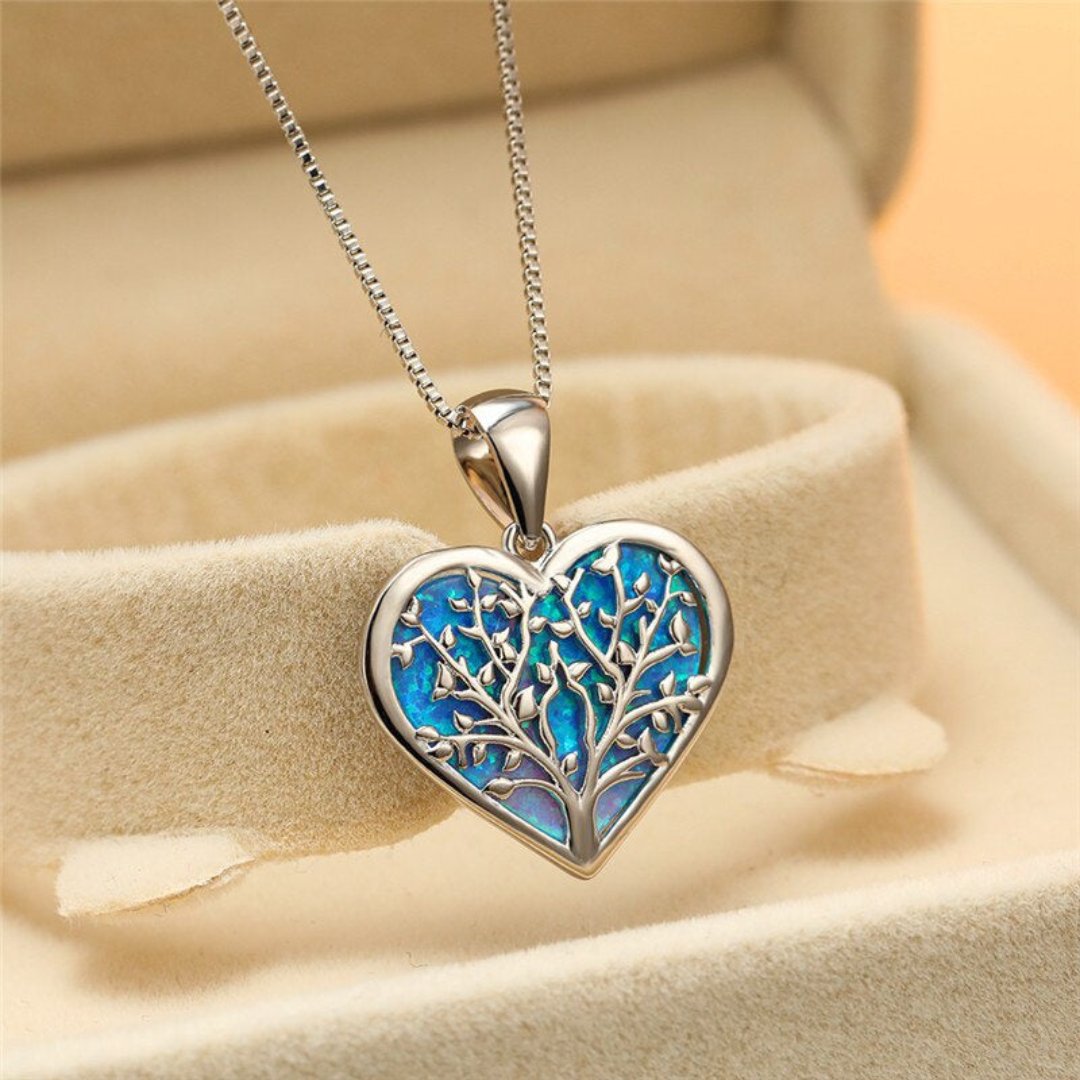 Tree Of Life Opal Heart Necklace