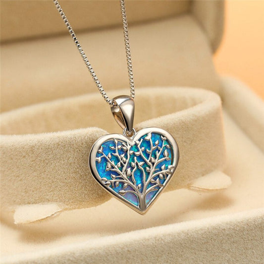 Tree Of Life Opal Heart Necklace