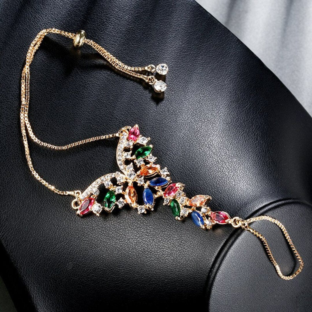 Luxury Indian Style Colorful Zirconia Gold Plated Bracelet