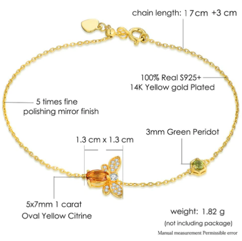 Spiritual Bee Citrine Gold Plated Bracelet