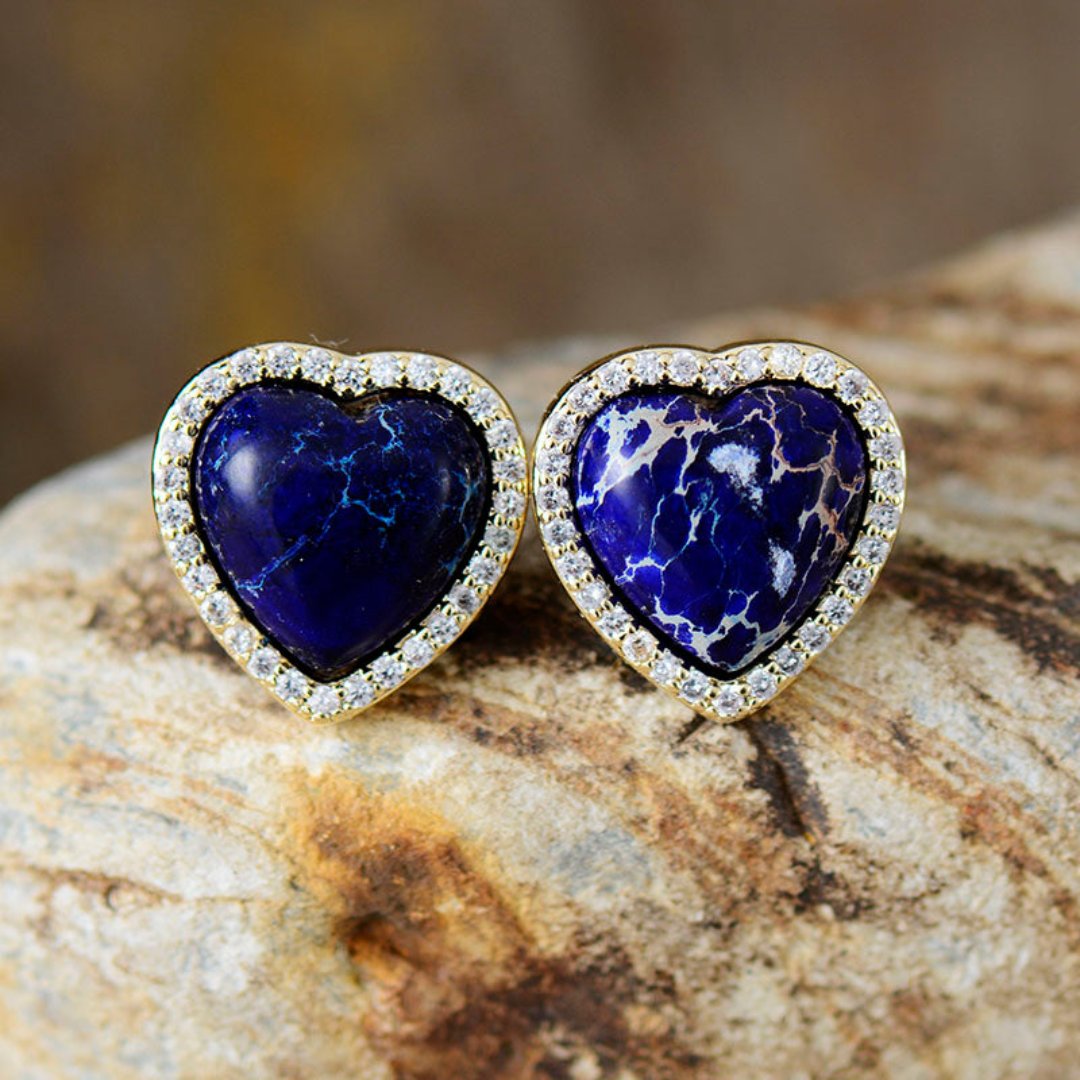 Spiritual Natural Stones Heart Stud Earrings