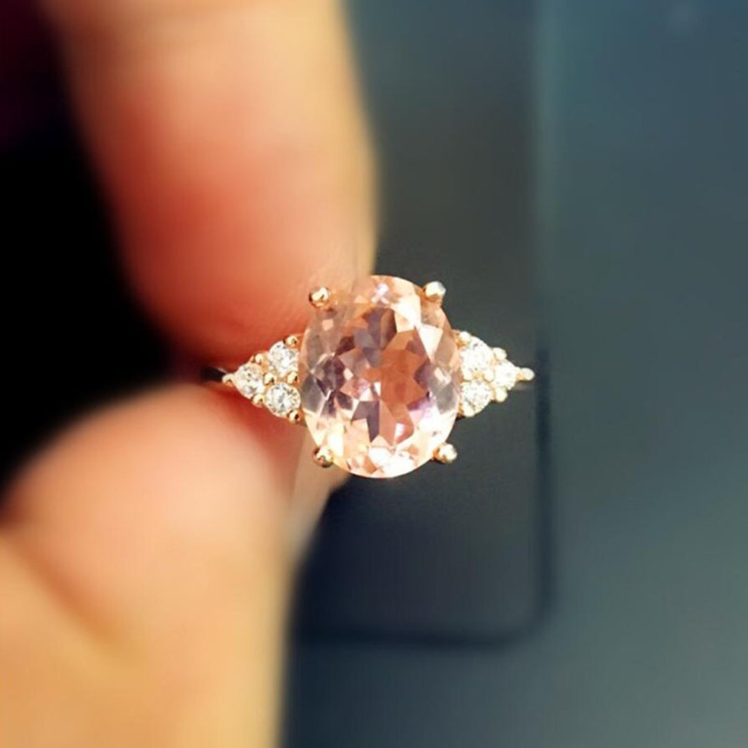 Chic Pink Oval Quartz Ring