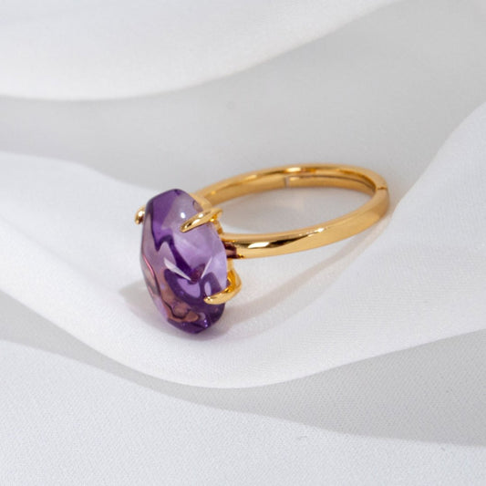 Chic Amethyst Gold Plated Adjustable Ring