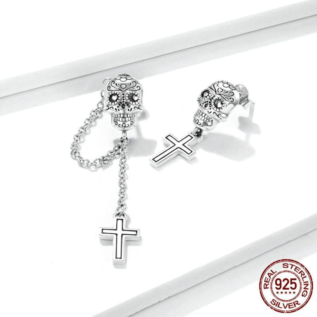 Skull Cross 925 Sterling Silver Earrings