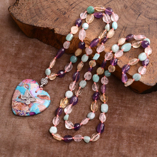 Butterfly Heart Amazonite Stones Necklace
