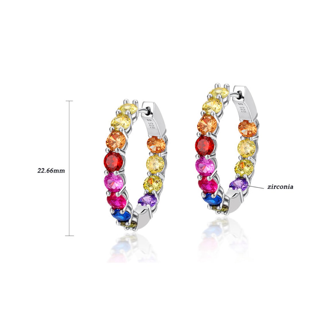 Colorful Zirconia 925 Sterling Silver Hoop Earrings