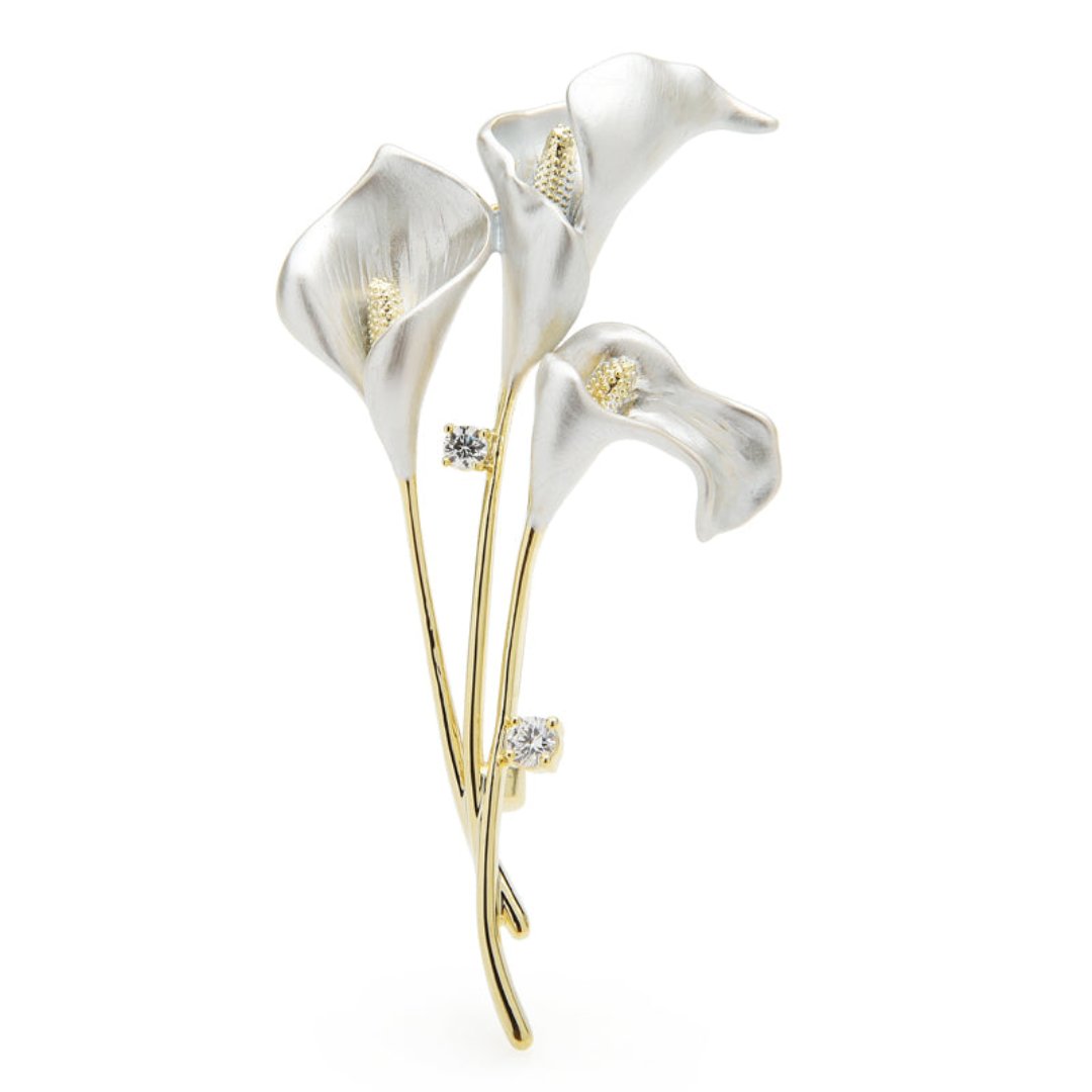 Lily Flower Enamel & Zirconia Brooch