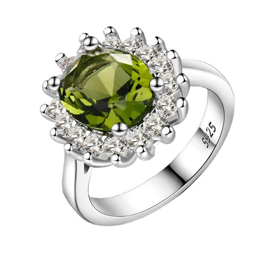 Flower Peridotite Sterling Silver Ring