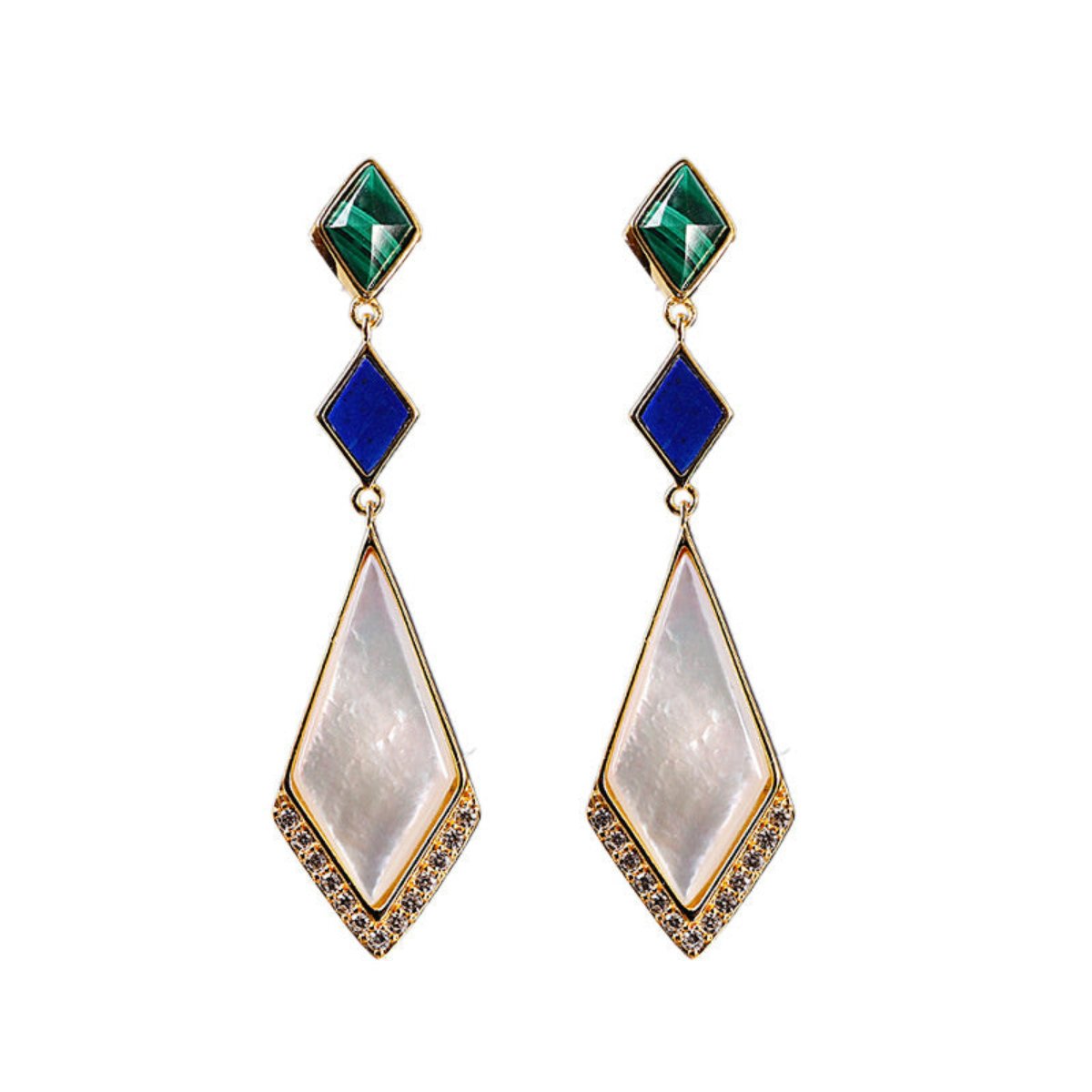 Enchanting Malachite Lapis Lazuli S925 Silver Earrings