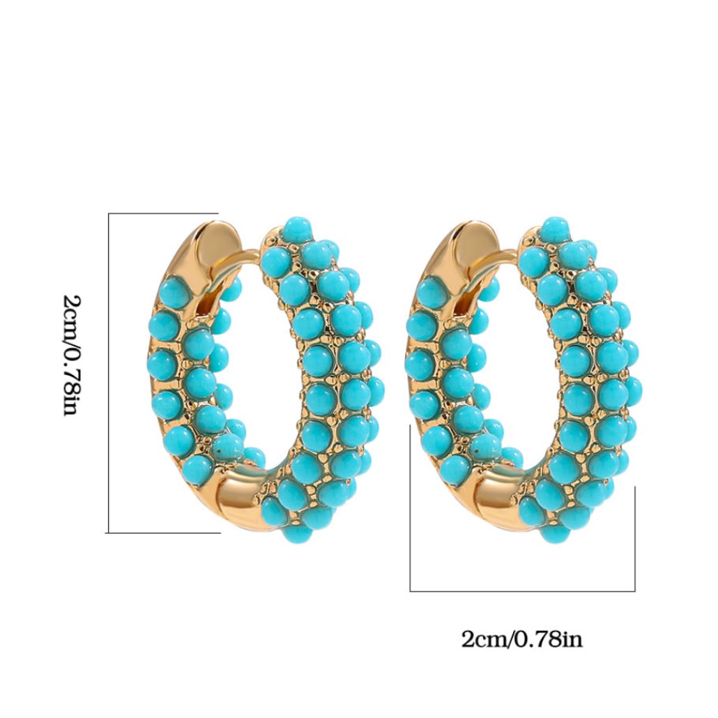 Elegant Turquoise Round Beads Hoop Earrings