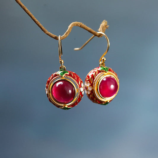 Vintage Rote Korund Sterling Silber Ohrringe