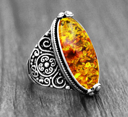 Spiritual Eye Shape Amber Ring