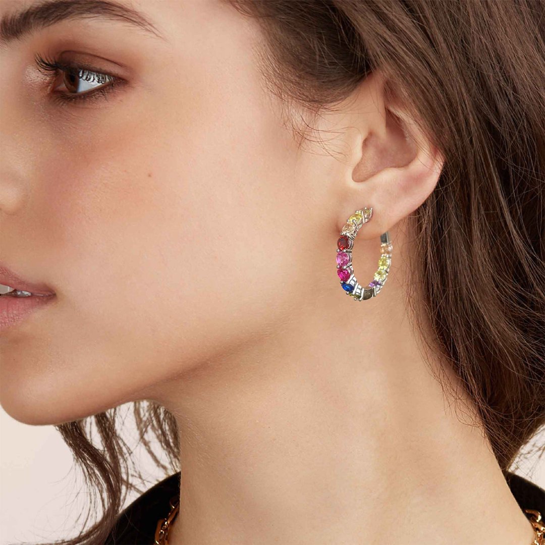 Colorful Zirconia 925 Sterling Silver Hoop Earrings
