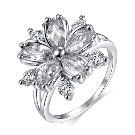 Elegant Sakura Rhinestone Silver Ring