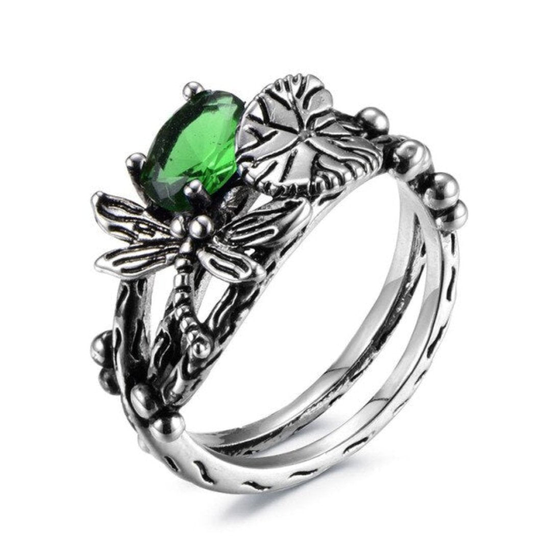 Dragonfly Gemstone Lotus Ring