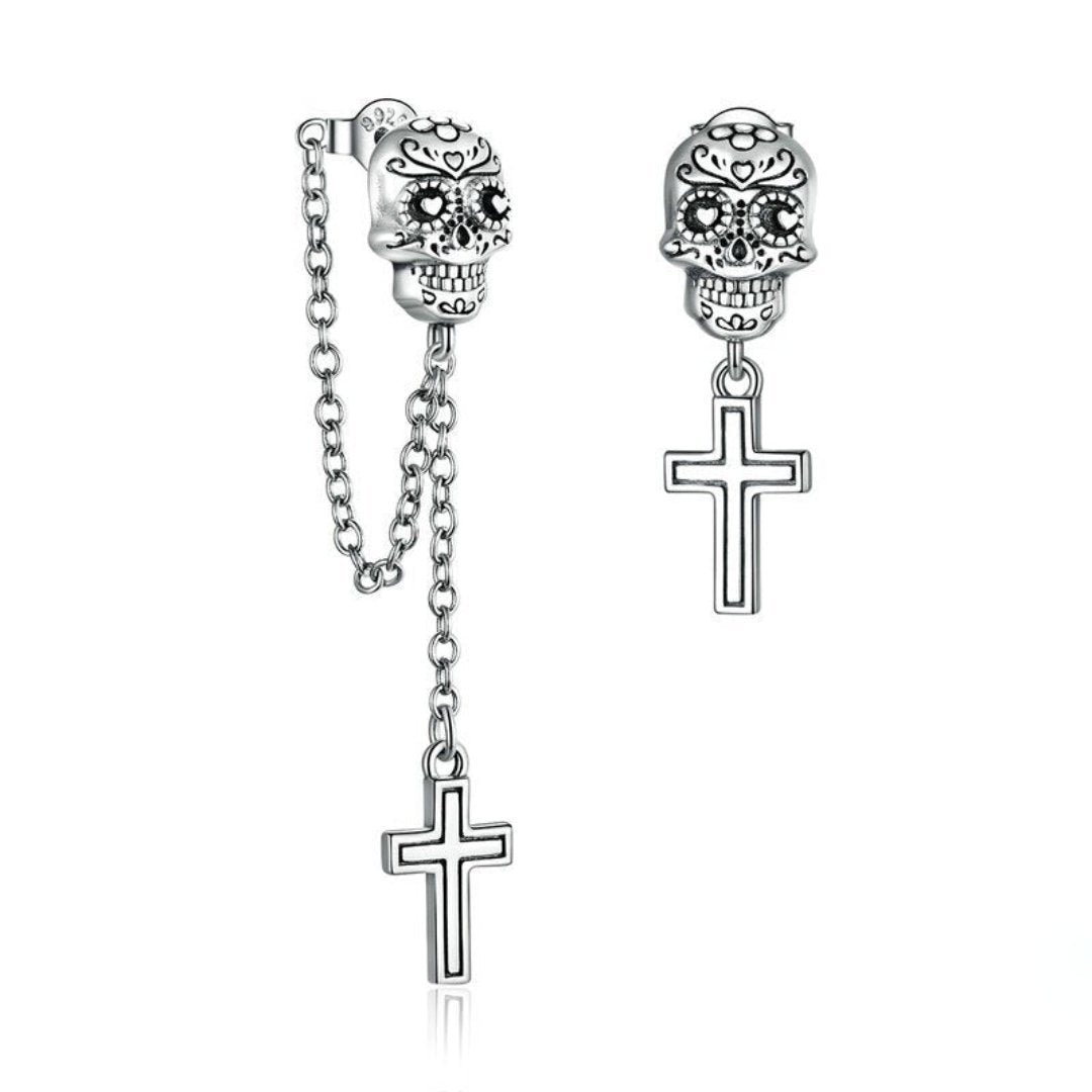 Skull Cross 925 Sterling Silver Earrings