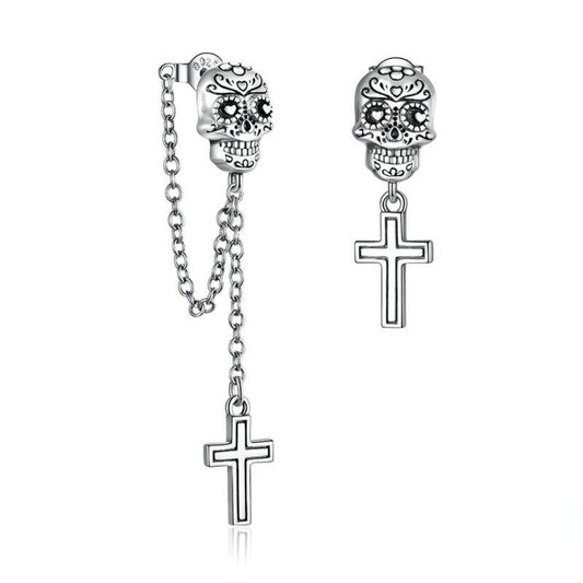 Skull Cross 925 Sterling Silver Earrings