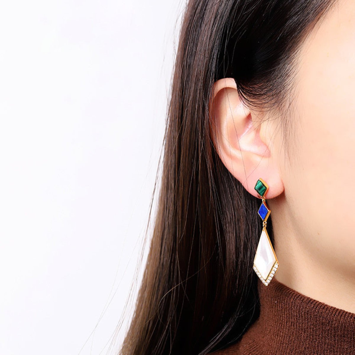 Enchanting Malachite Lapis Lazuli S925 Silver Earrings