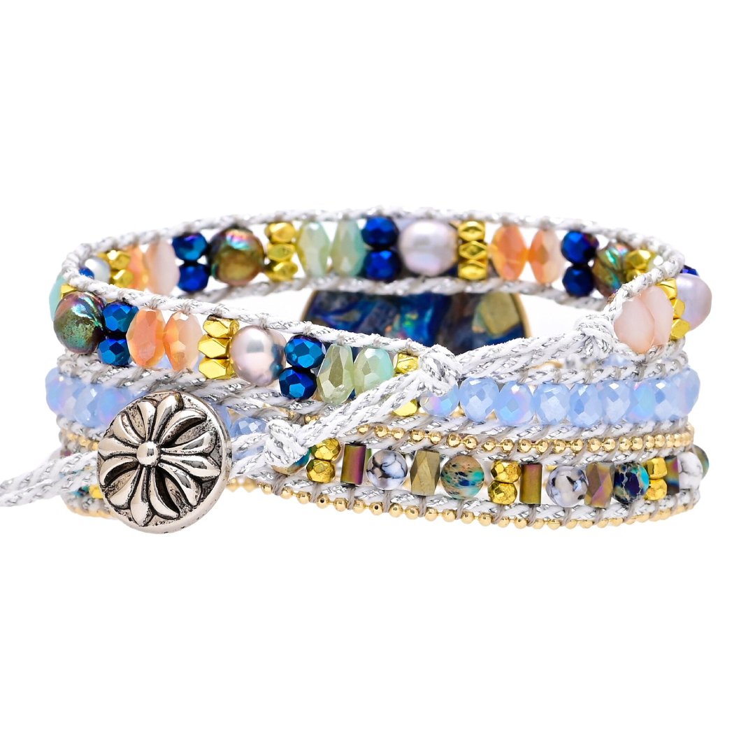 Herzförmiges Wickelarmband aus blauem Calcit