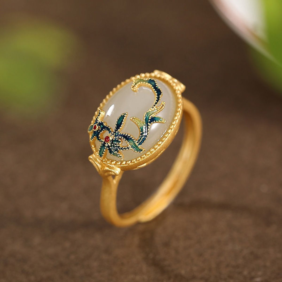 Elegant Gold Hetian Jade Adjustable Ring