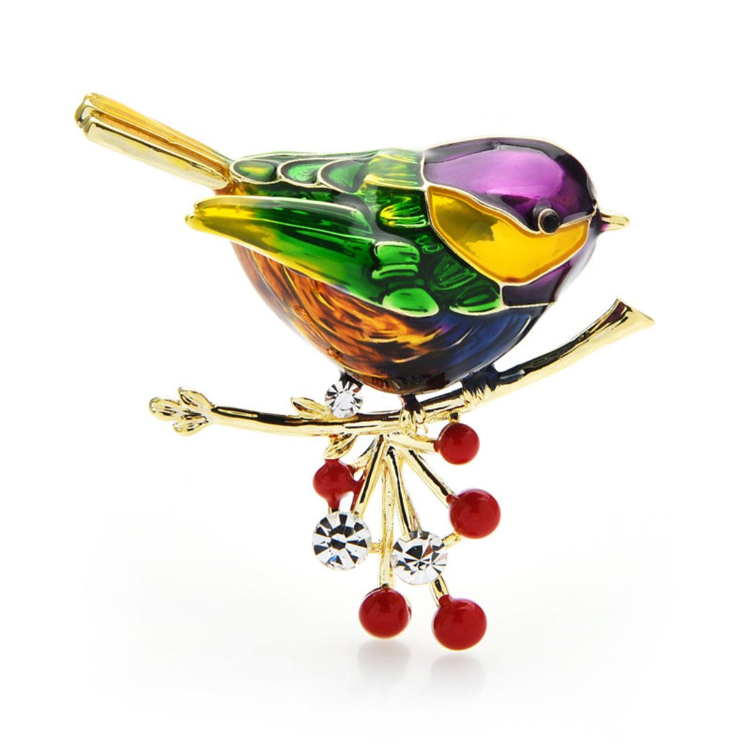 Elegant Enamel & Zirconia Bird Brooch