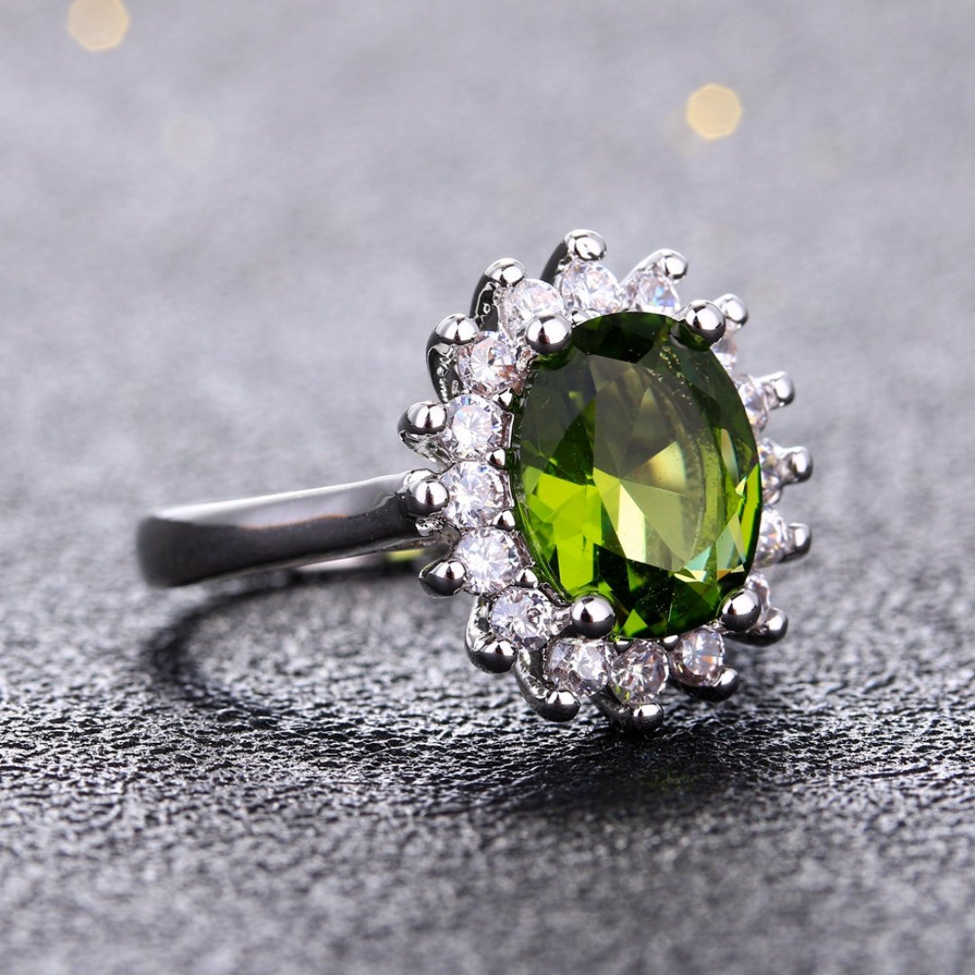Flower Peridotite Sterling Silver Ring