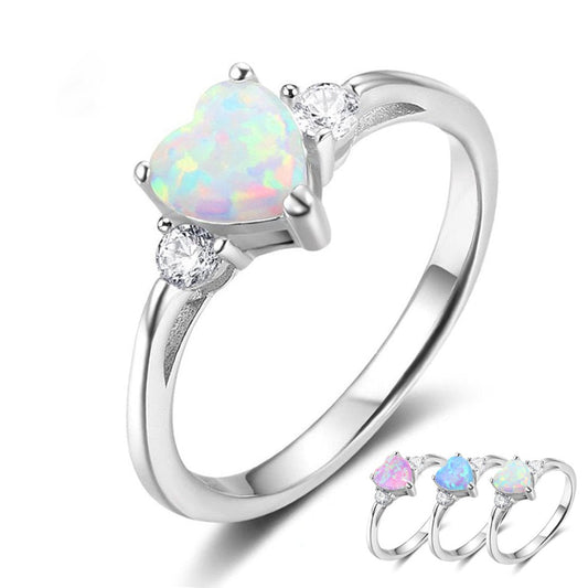 Lovely Heart Fire Opal & Zirconia Ring