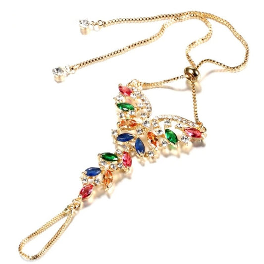 Luxury Indian Style Colorful Zirconia Gold Plated Bracelet