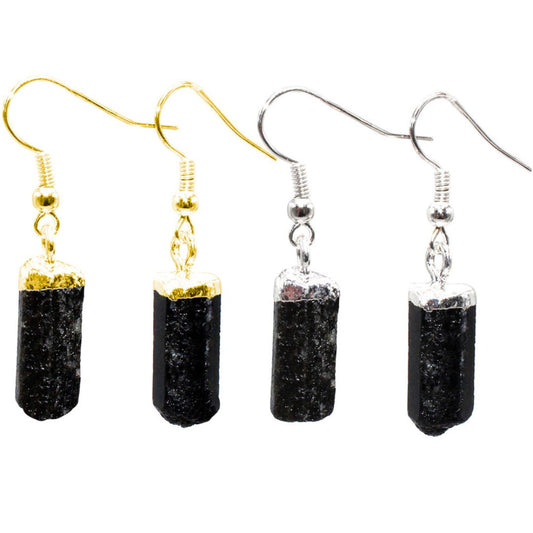 Natural Raw Black Tourmaline Earrings