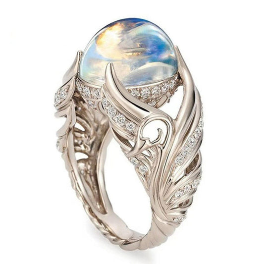 Vintage Moonstone Big Circular Cut Silver Ring