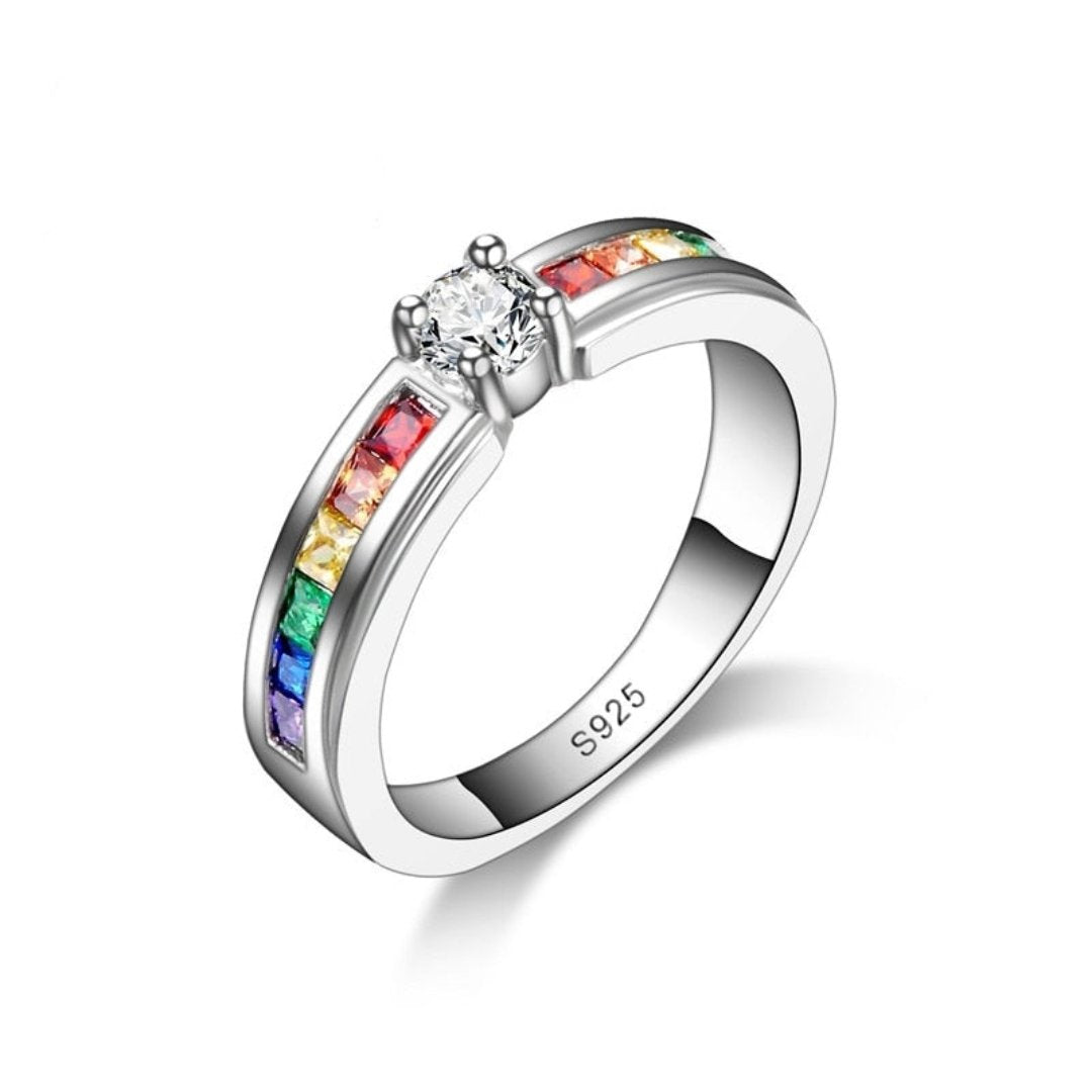 Sterling-Silberring mit Strasssteinen „Love“ und Regenbogen