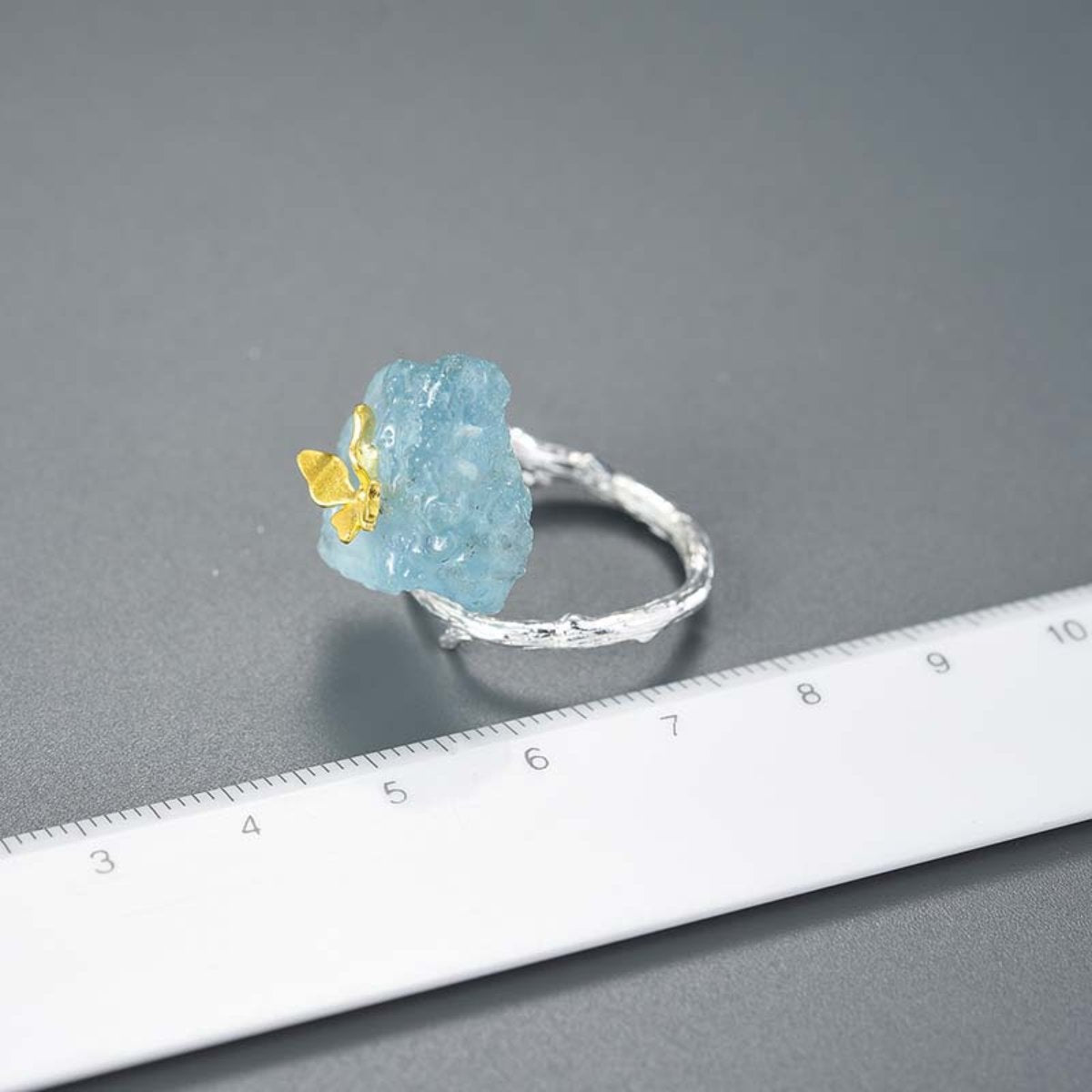 Vintage Butterfly Aquamarine Stone Adjustable Ring
