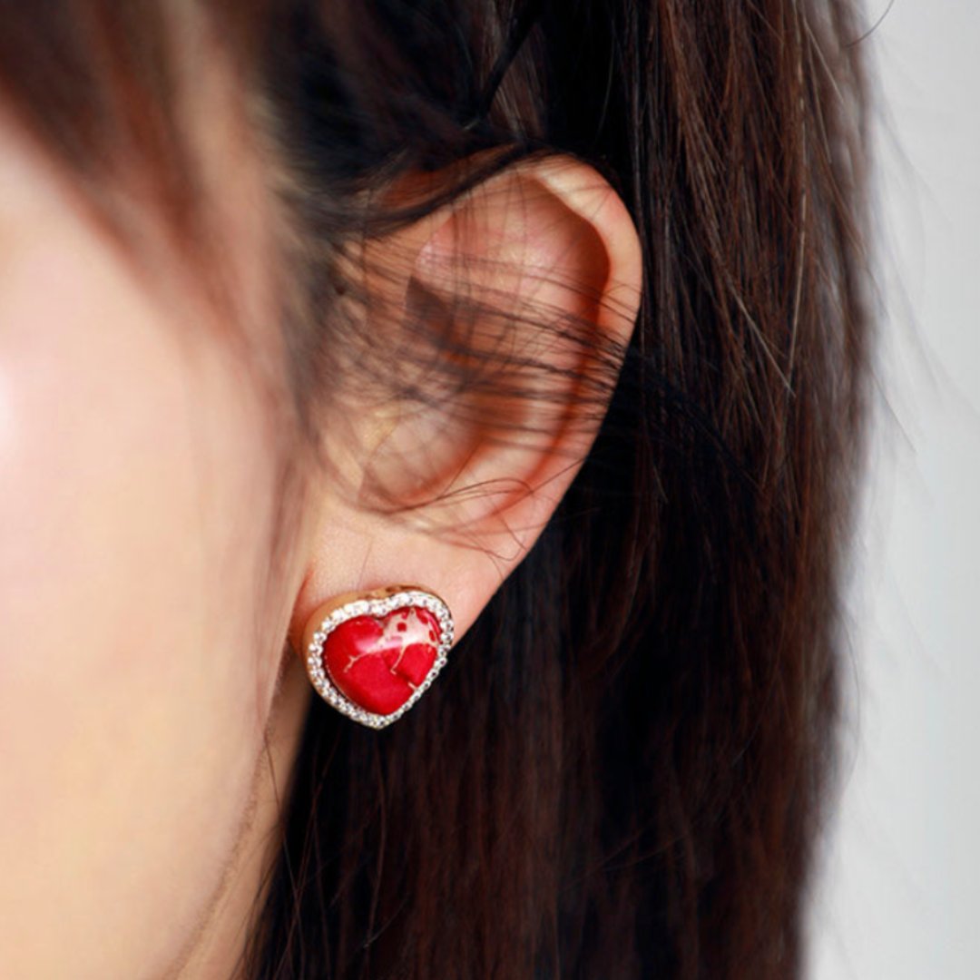 Spiritual Natural Stones Heart Stud Earrings