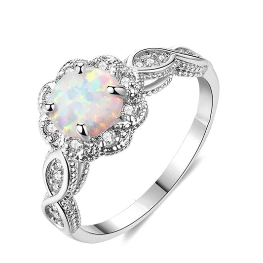 Flower Opal White Gold Plated Ring