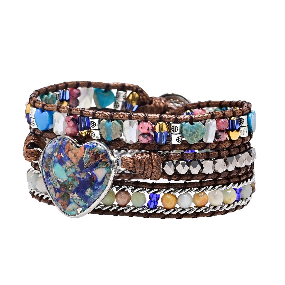 Boho Heart Blue Color Calcite Wrap Bracelet