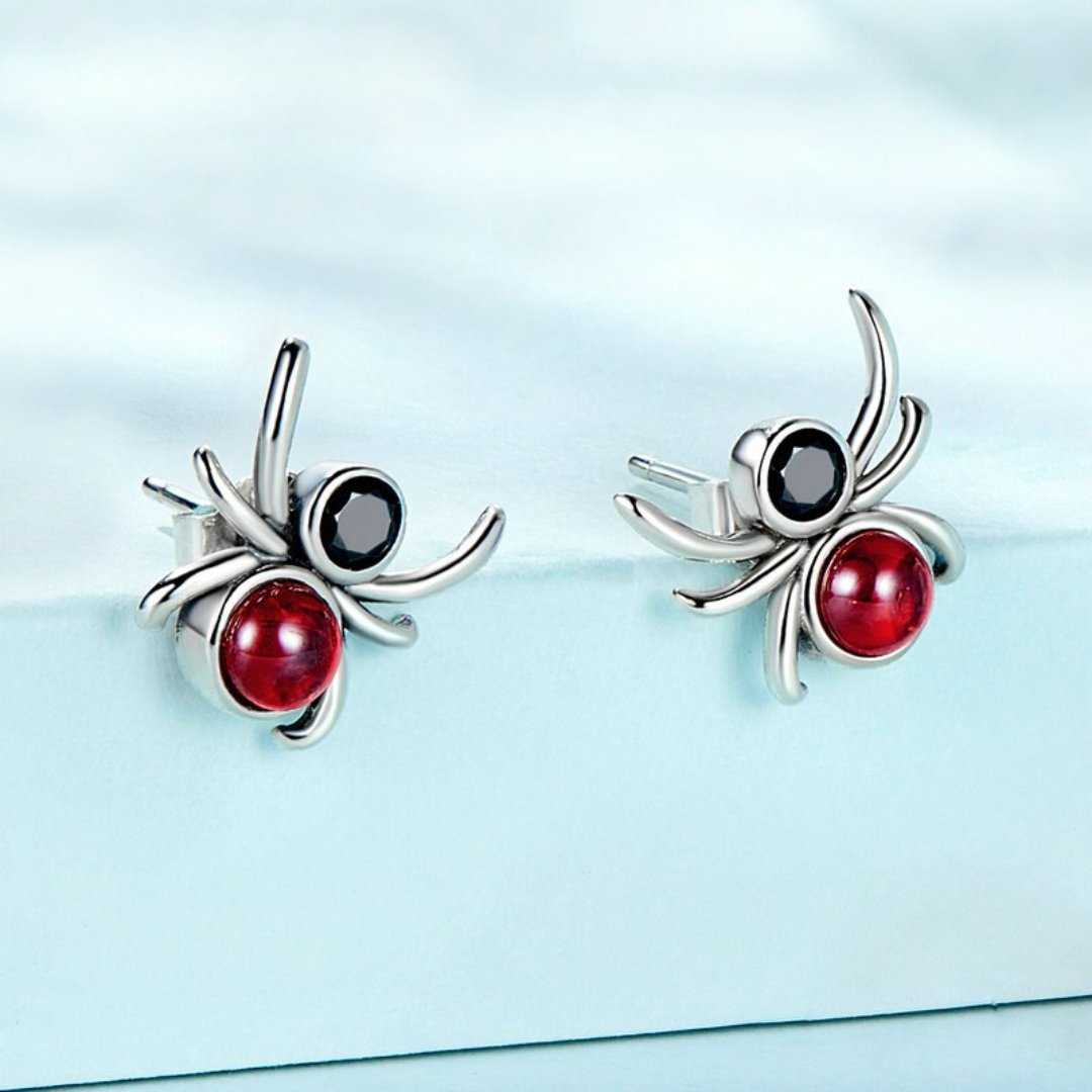 Ohrringe aus Sterlingsilber mit schwarzer und roter Spinne 