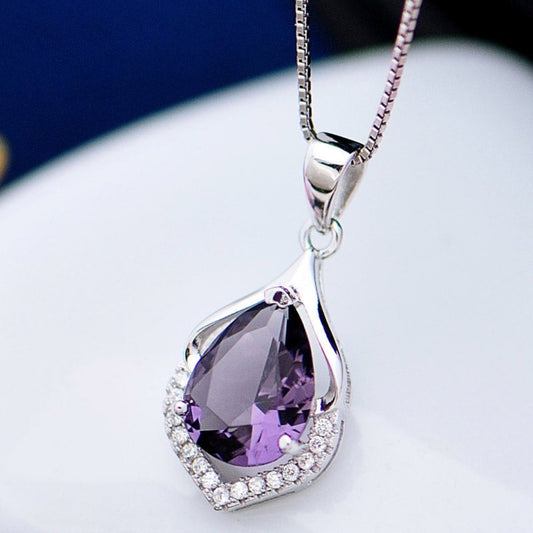 Elegant Amethyst & Zirconia Silver Necklace